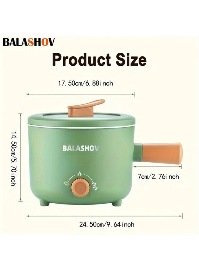 Green Electric Pot With Steamer 1 6L Non Stick Adjustable Power Ramen Cooker - Image 4
